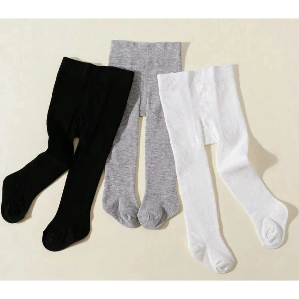 Girls' Cable Knit Cotton Footed Tights Size XS 4-5 gray white black 3 pack